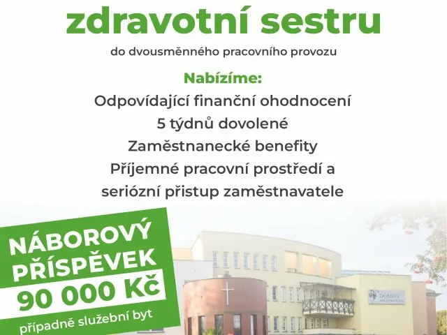 NA HLAVNÍ PRACOVNÍ POMĚR PŘIJMEME ZAMĚSTNANCE NA POZICI VŠEOBECNÁ SESTRA